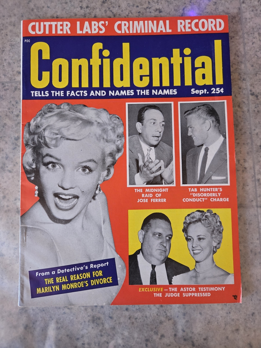 1955 Confidential Vintage Magazine - Bold Yellow & Red Graphic